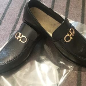 Black leather loafers